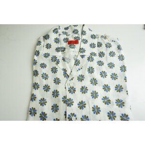 Isaia Linen White Blue Green Pinwheel Short Sleeve Up Shirt 15 3/4 40 BRAND NEW